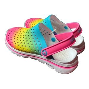 Skechers Girls Rainbow Gradient Foam Clogs Pink Blue Yellow Size 4 Kids